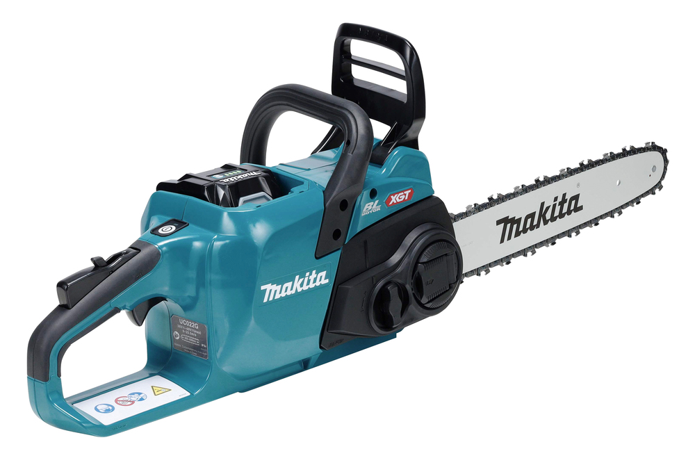 Makita XGT Akku-Kettensäge mit 40V BL Motor, blau und ergonomisch designt für komfortable Handhabung